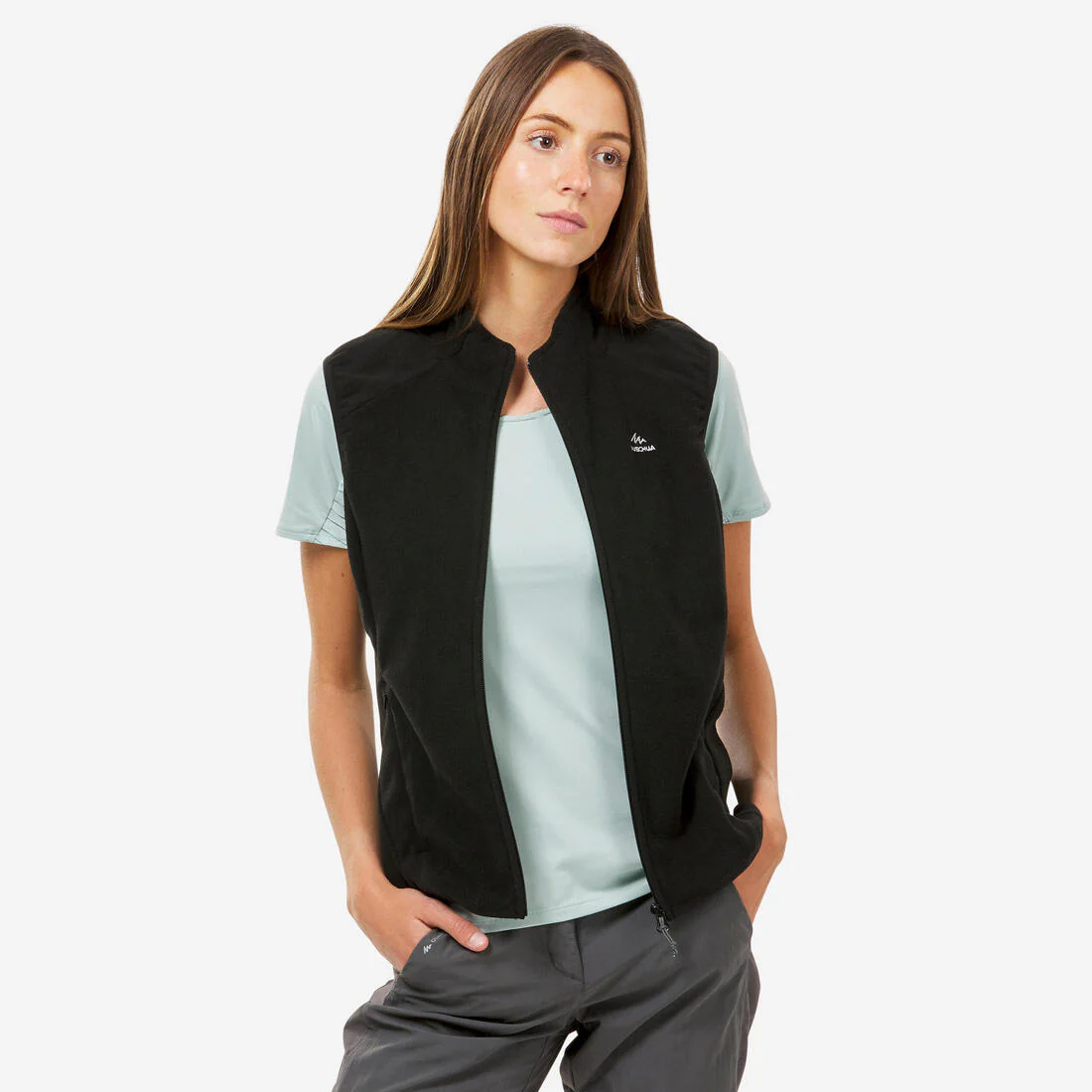 Chaleco polar de senderismo negro para mujer MH120