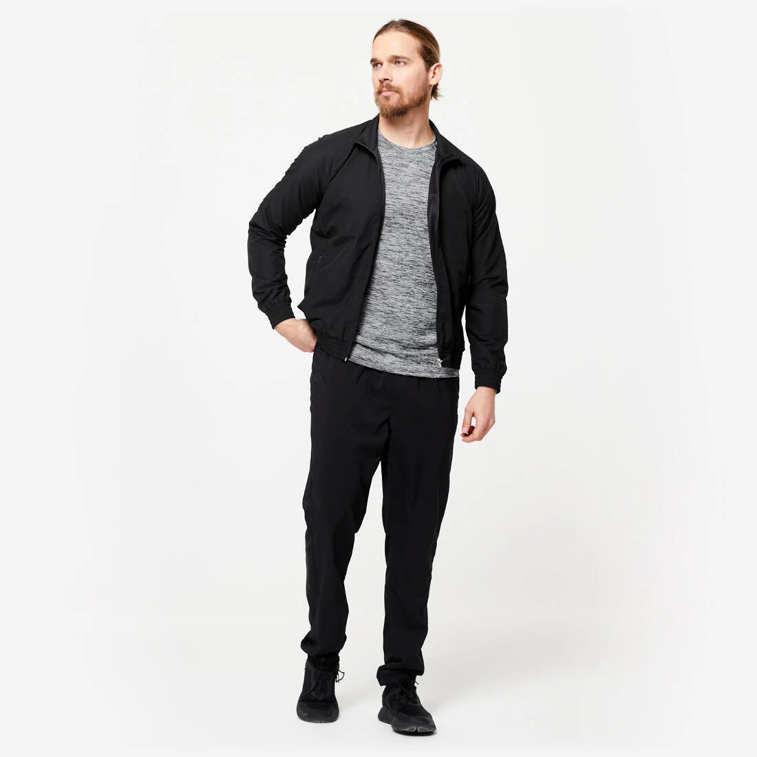 Chamarra de fitness transpirable estándar negra para hombre - Image 3