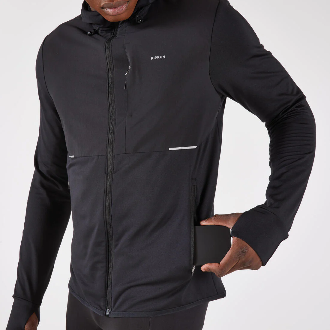 Chamarra de running cálida negra para hombre Kiprun Run 100 Warm - Image 4