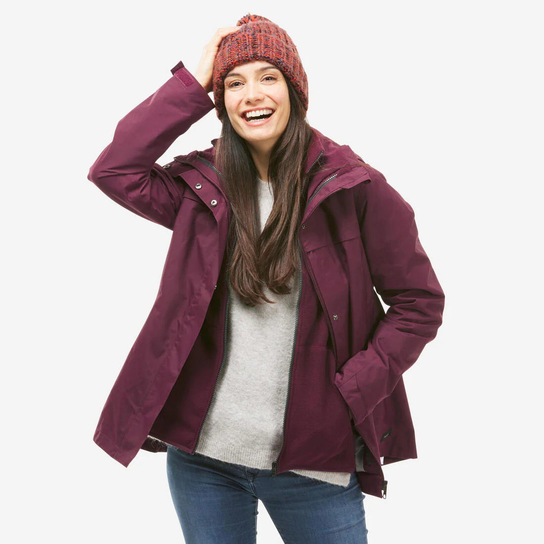 Chamarra de senderismo 3 en 1 cálida hasta 0 °C violeta para mujer NH100 - Image 2
