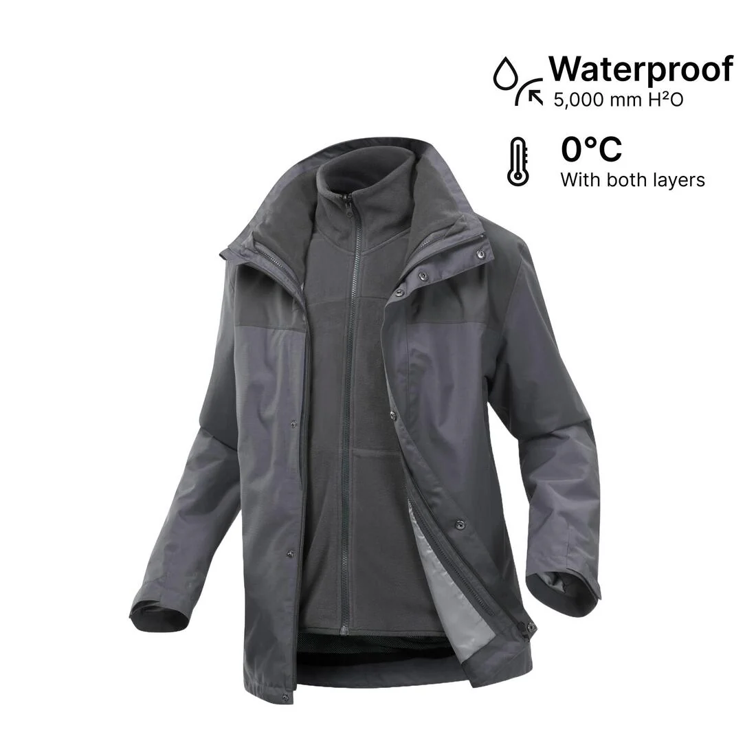 Chamarra de senderismo 3 en 1 impermeable hasta 0 °C para hombre NH100 - Image 55