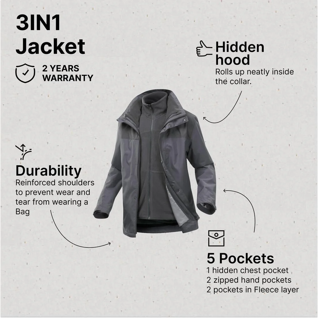 Chamarra de senderismo 3 en 1 impermeable hasta 0 °C para hombre NH100 - Image 57