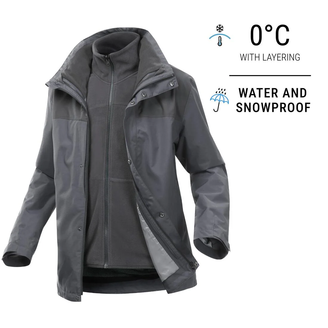 Chamarra de senderismo 3 en 1 impermeable hasta 0 °C para hombre NH100 - Image 60