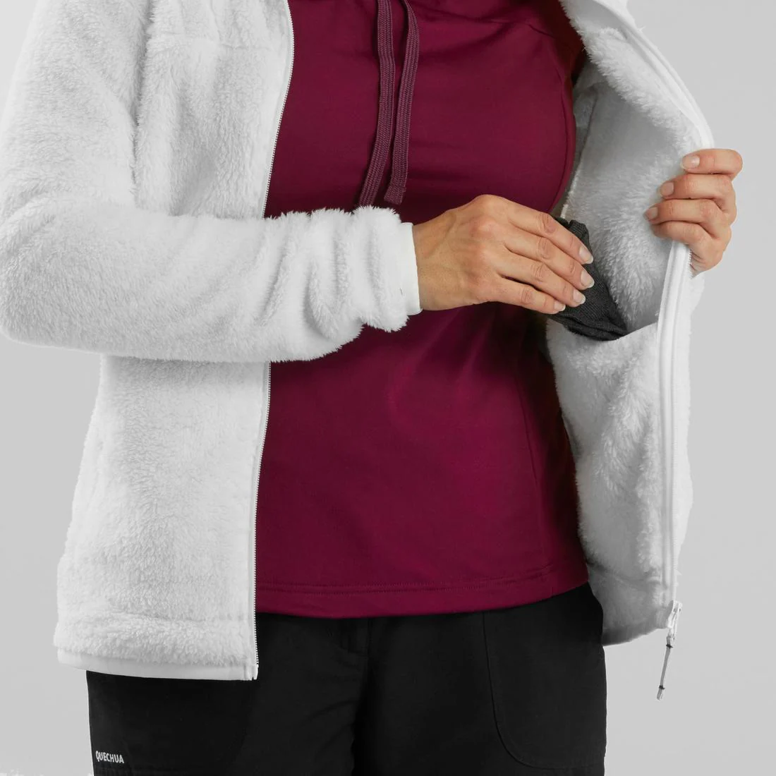 Chamarra de senderismo de forro polar cálida blanca para mujer NH500 - Image 13