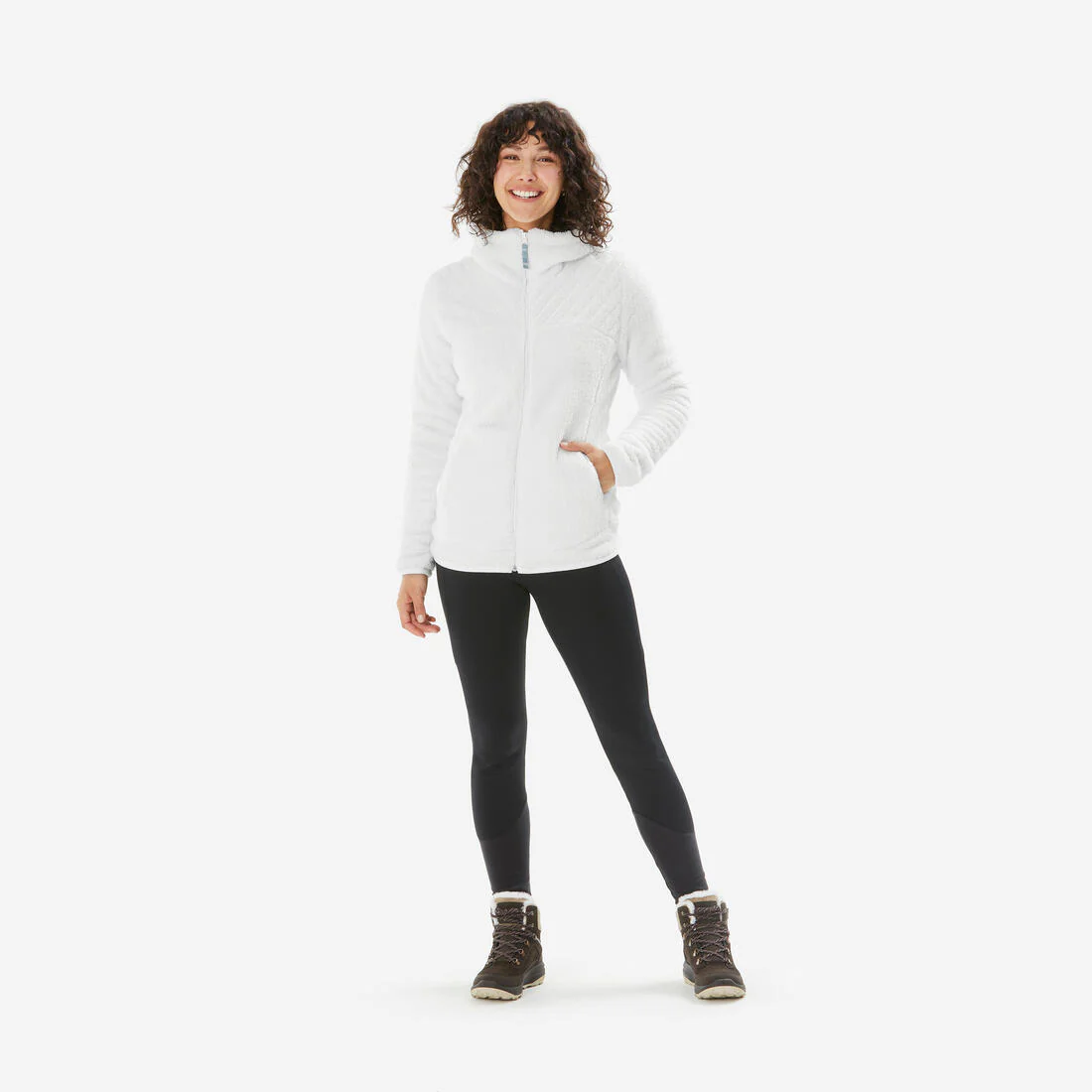 Chamarra de senderismo de forro polar cálida blanca para mujer NH500 - Image 4