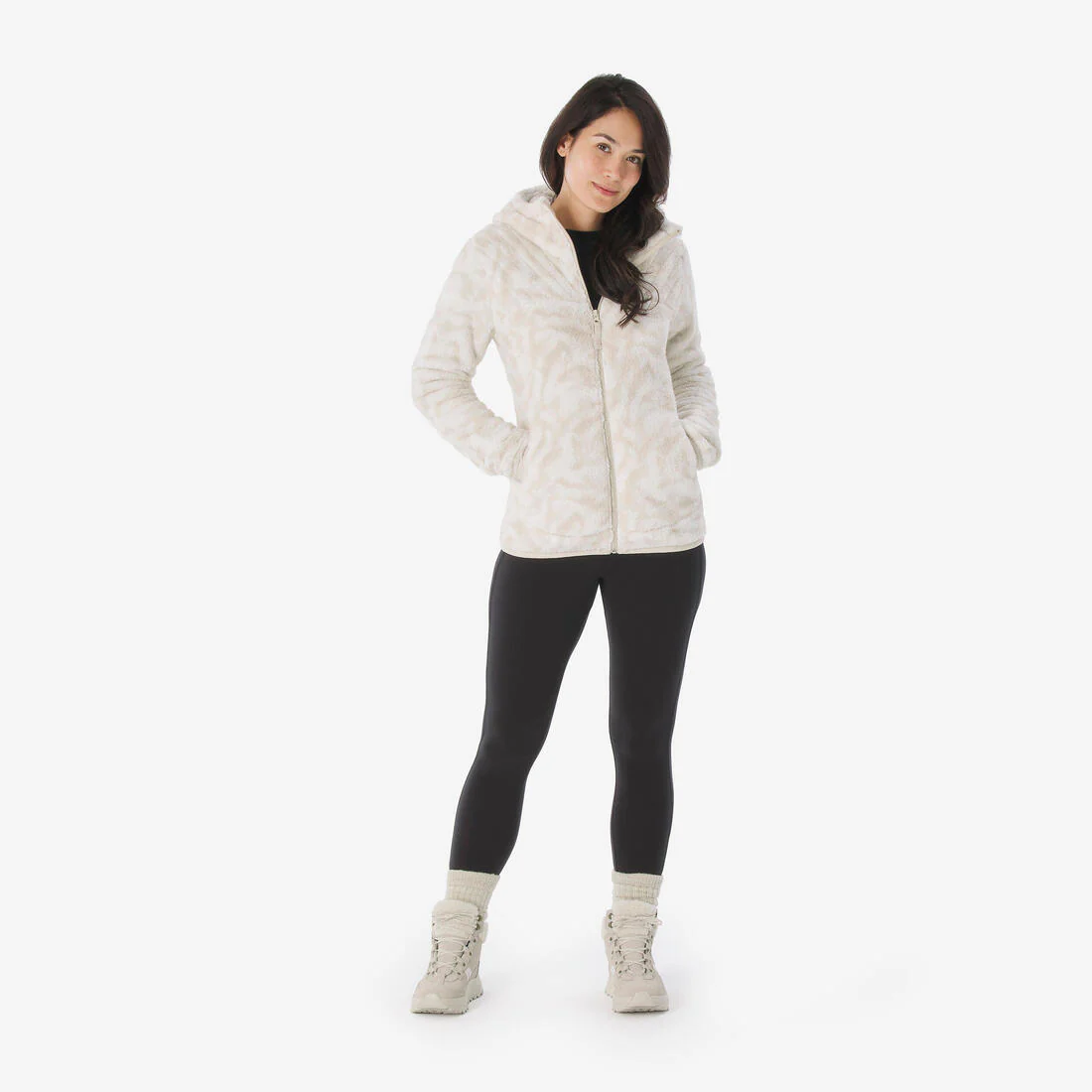 Chamarra de senderismo de forro polar cálida blanca para mujer NH500 - Image 5