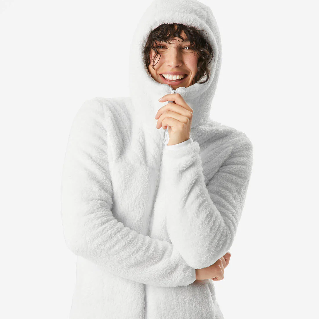 Chamarra de senderismo de forro polar cálida blanca para mujer NH500 - Image 8