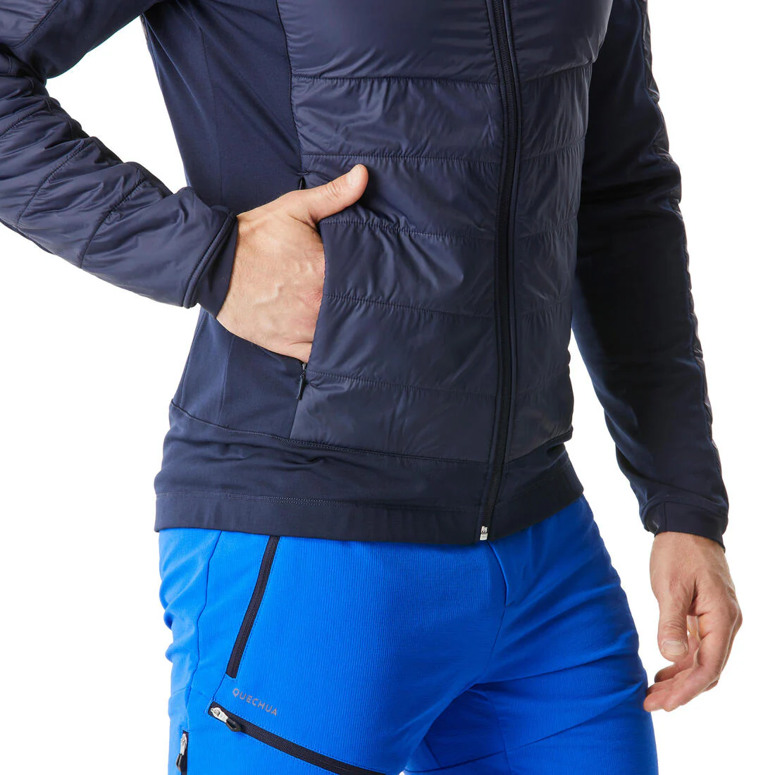 Chamarra de senderismo de forro polar cálida e híbrida azul para hombre NH900 - Image 5
