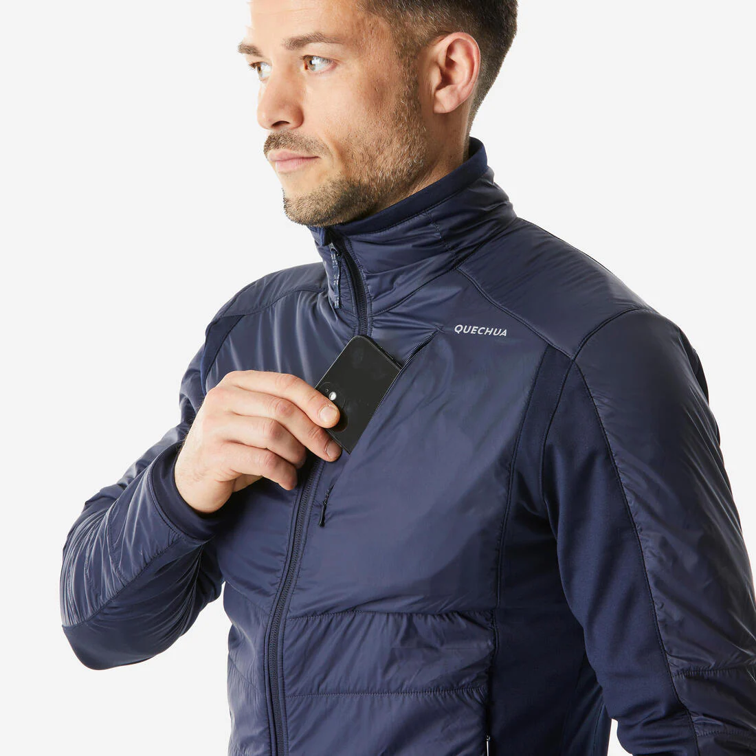 Chamarra de senderismo de forro polar cálida e híbrida azul para hombre NH900 - Image 6
