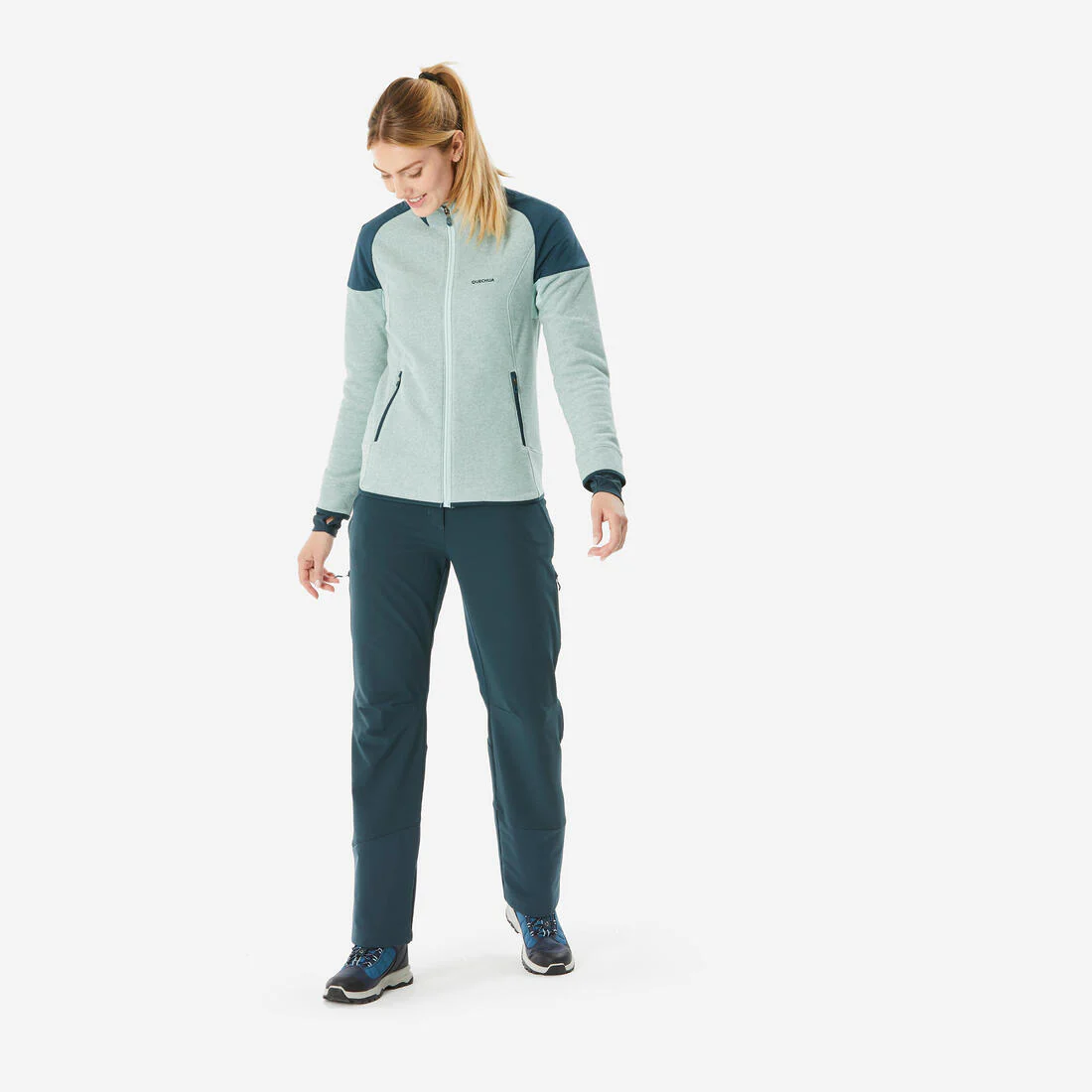 Chamarra de senderismo de forro polar cálido verde para mujer MH500 Mountain - Image 2