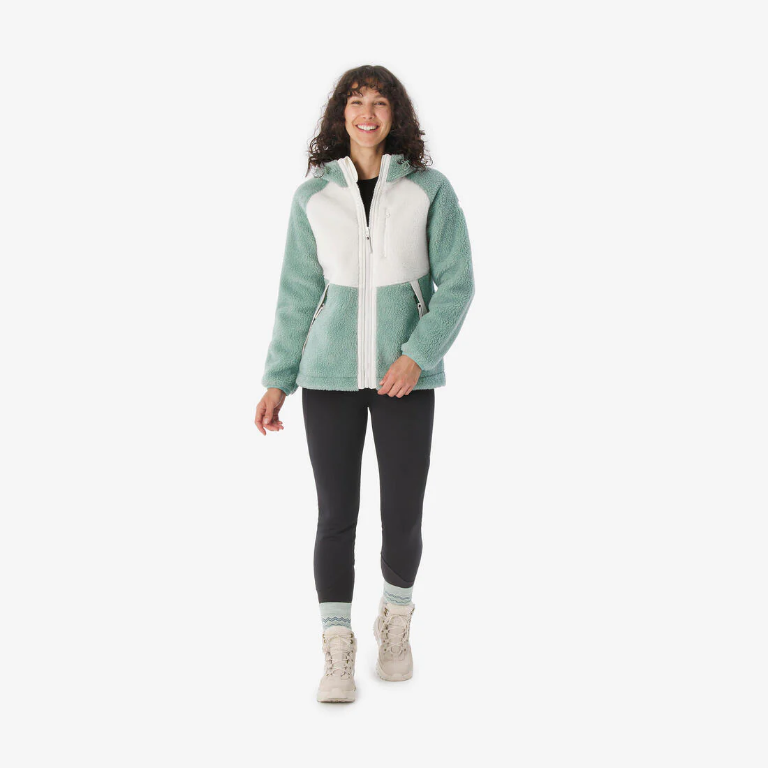 Chamarra de senderismo de forro polar de senderismo verde para mujer SH900 - Image 2