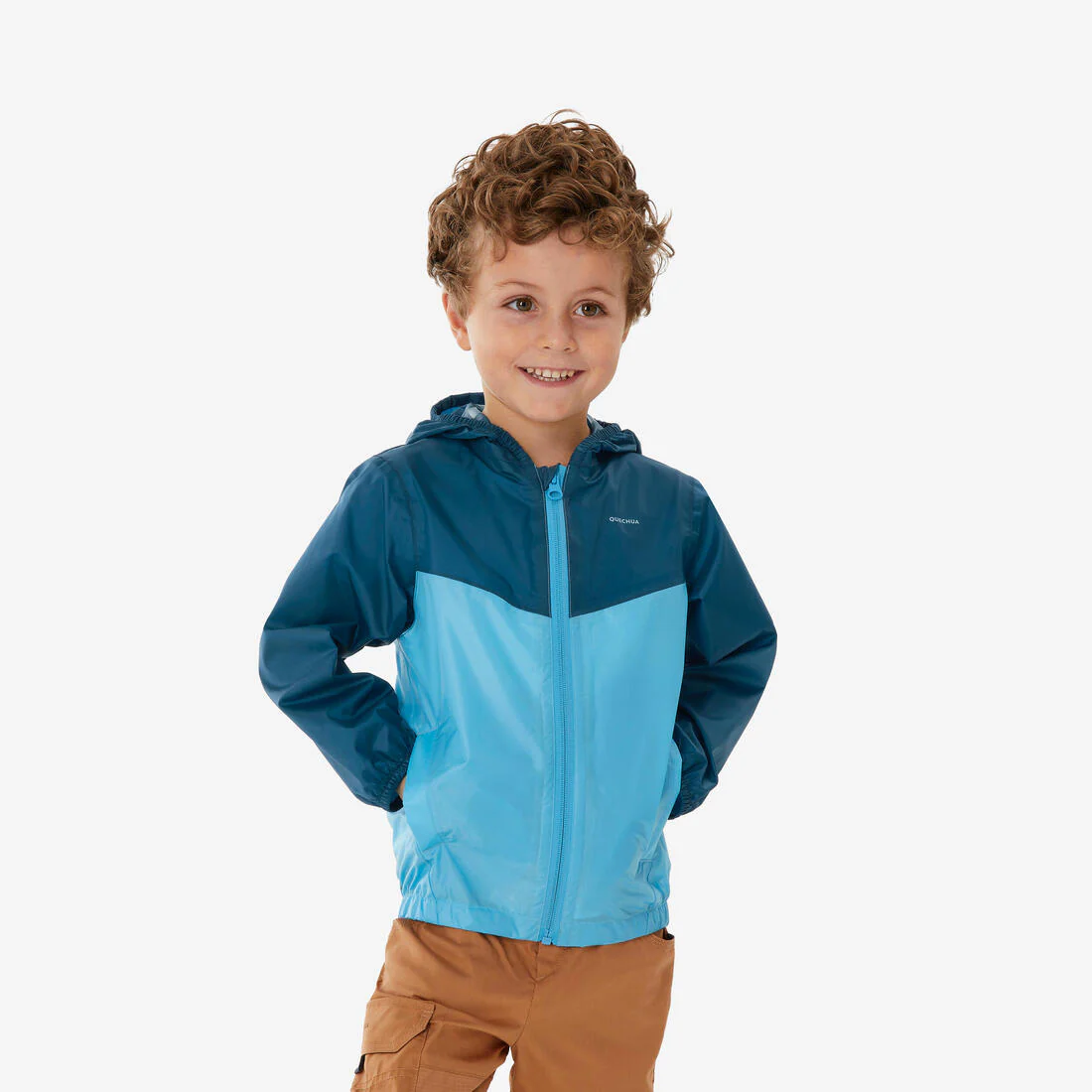 Chamarra de senderismo impermeable azul para niños de 2 a 6 años MH100 Zip