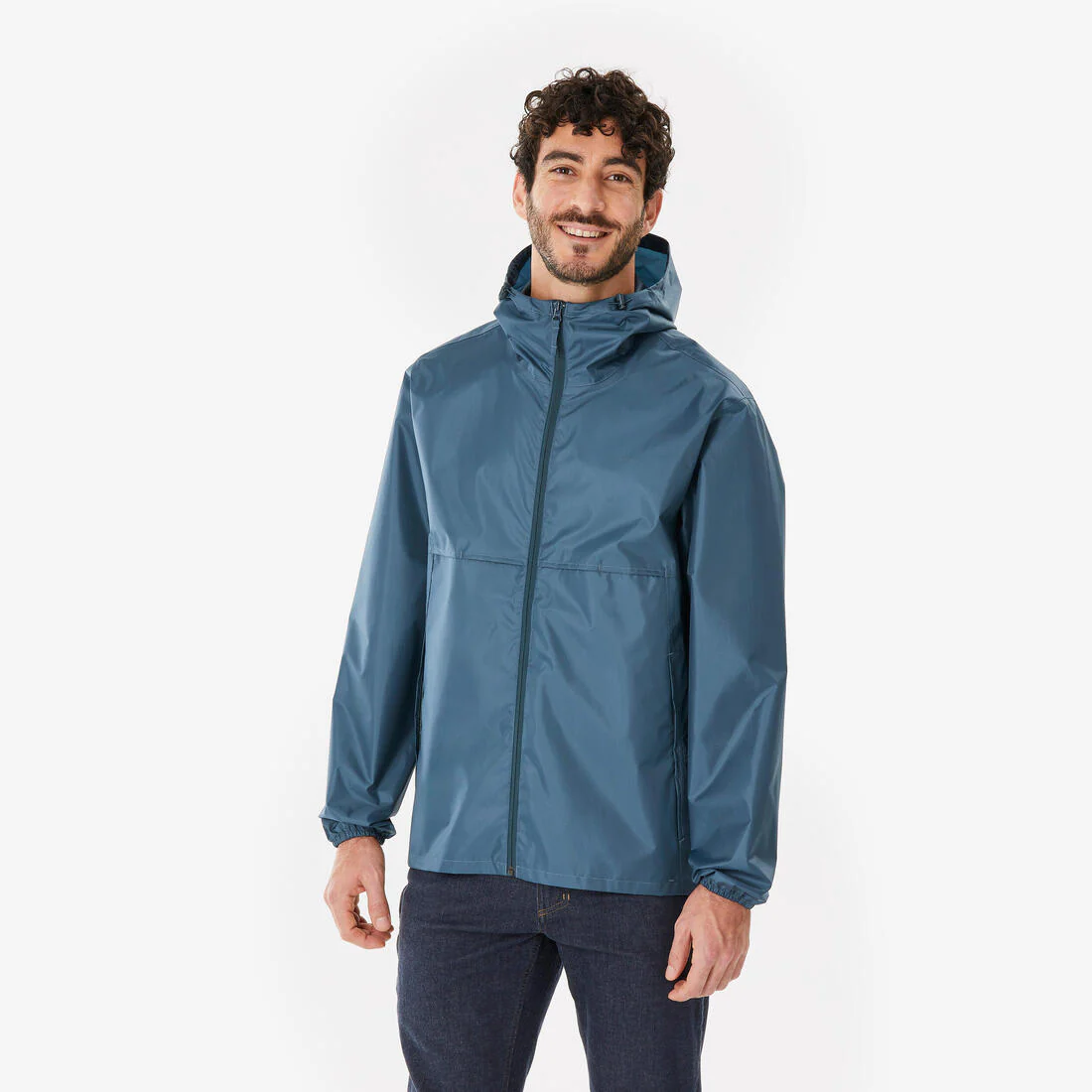 Chamarra de senderismo impermeable rompevientos negra para hombre Raincut Full