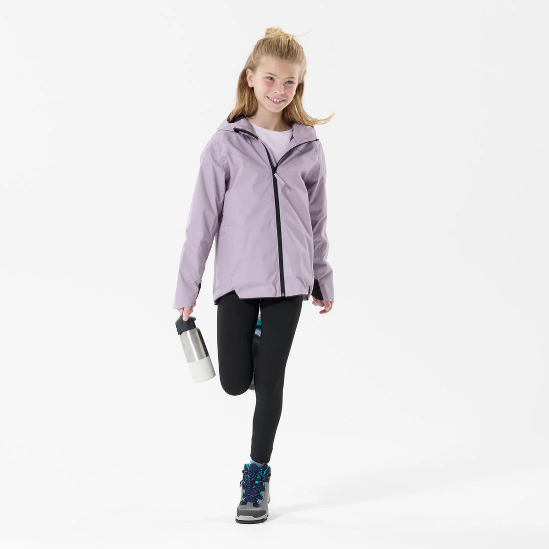 Chamarra de senderismo impermeable violeta para niños de 7 a 15 años MH500 - Image 2