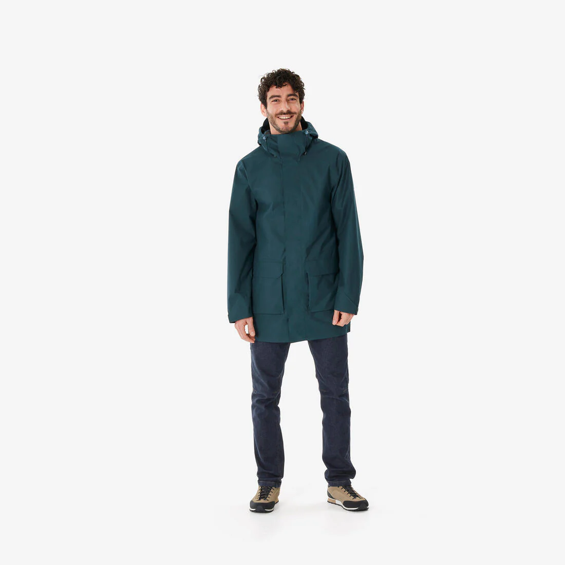 Chamarra de senderismo impermeable y larga verde para hombre NH500 - Image 2