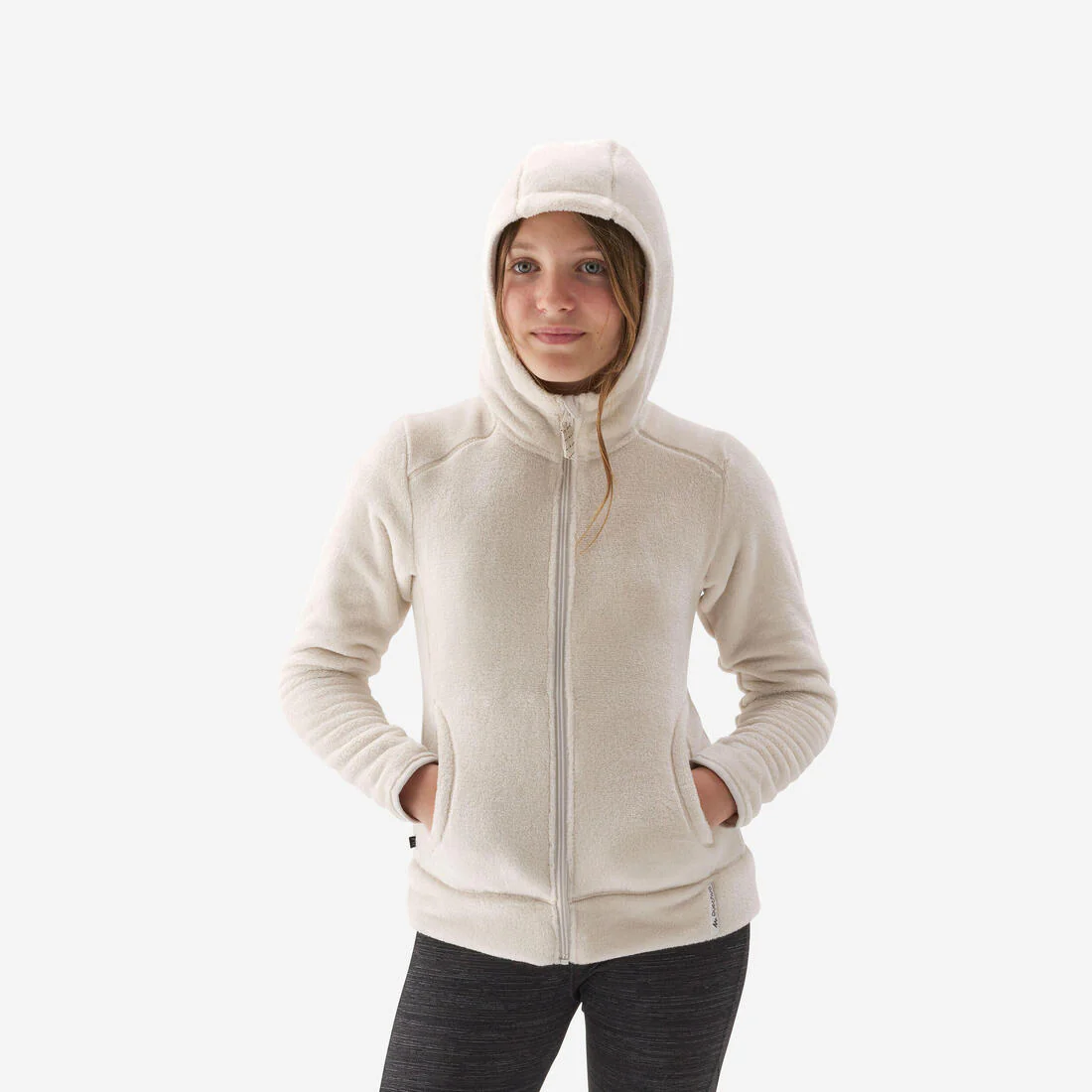 Chamarra de senderismo polar cálida con cierre beige para niños NH500