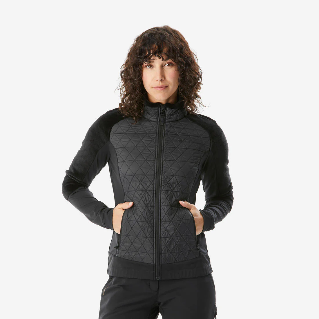 Chamarra de senderismo polar, cálida e híbrido negra para mujer MH900 Mountain - Image 4