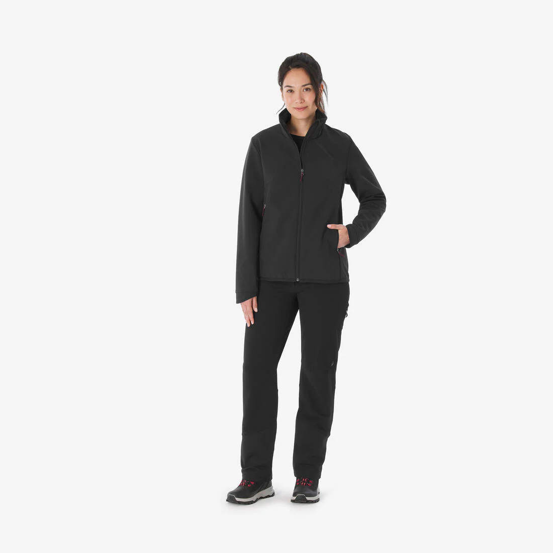 Chamarra de senderismo rompevientos negra para mujer Softshell MT100 - Image 2