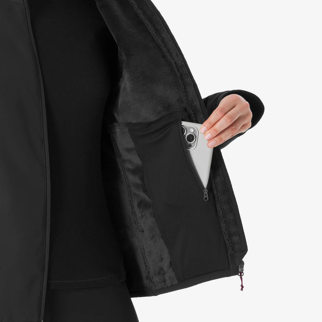Chamarra de senderismo rompevientos negra para mujer Softshell MT100 - Image 4