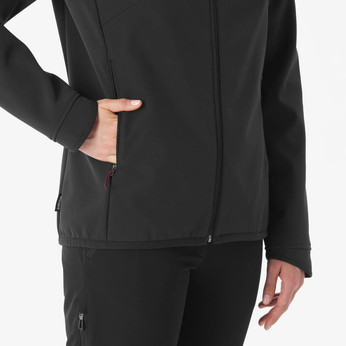 Chamarra de senderismo rompevientos negra para mujer Softshell MT100 - Image 5
