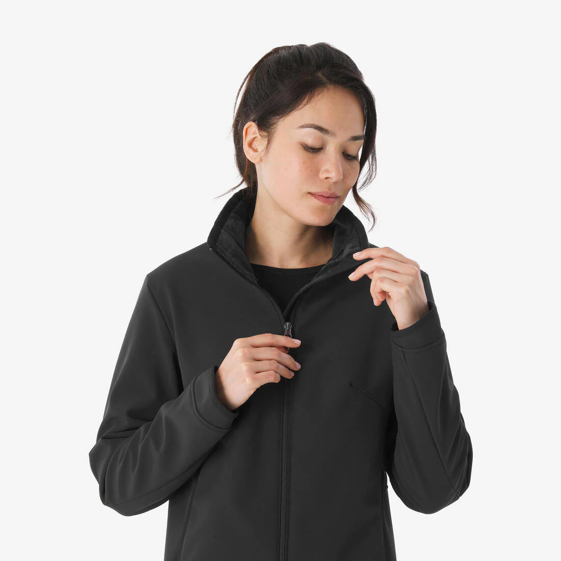 Chamarra de senderismo rompevientos negra para mujer Softshell MT100 - Image 6