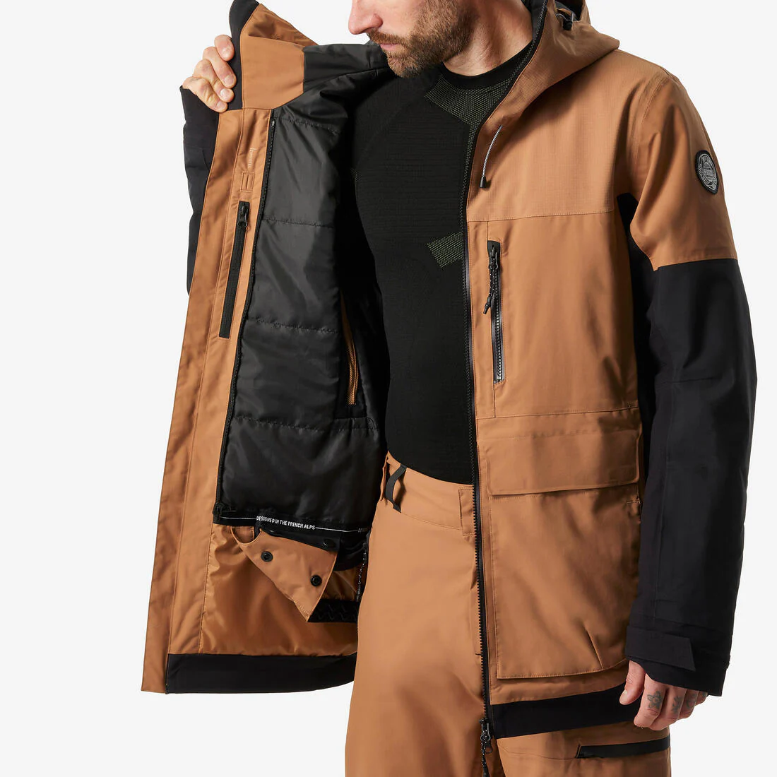 Chamarra de snowboard cálida y resistente café con negro para hombre SNB 500 - Image 7