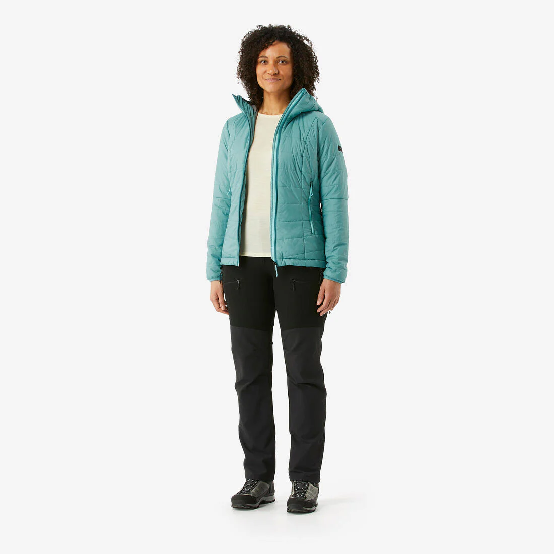 Chamarra de trekking acolchada y sintética con capucha negra para mujer MT100 - Image 5