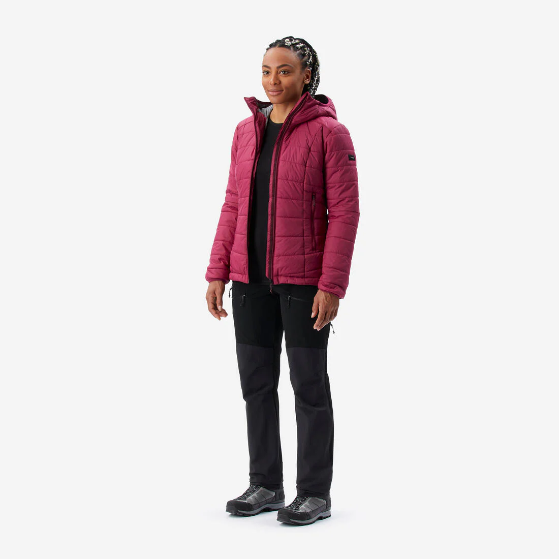 Chamarra de trekking acolchada y sintética con capucha negra para mujer MT100 - Image 7