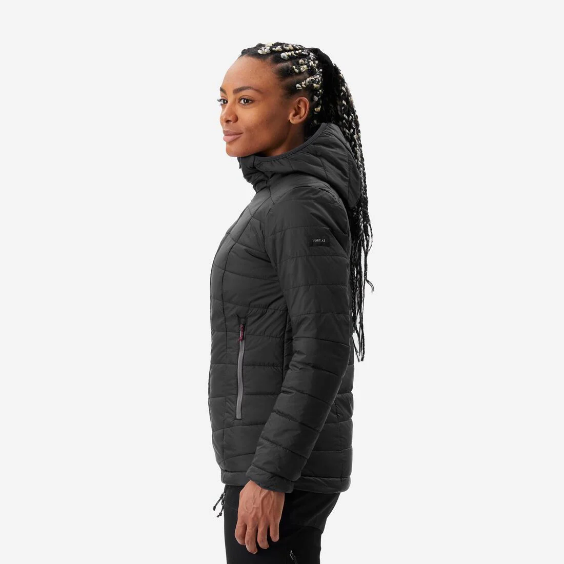 Chamarra de trekking acolchada y sintética con capucha negra para mujer MT100 - Image 8