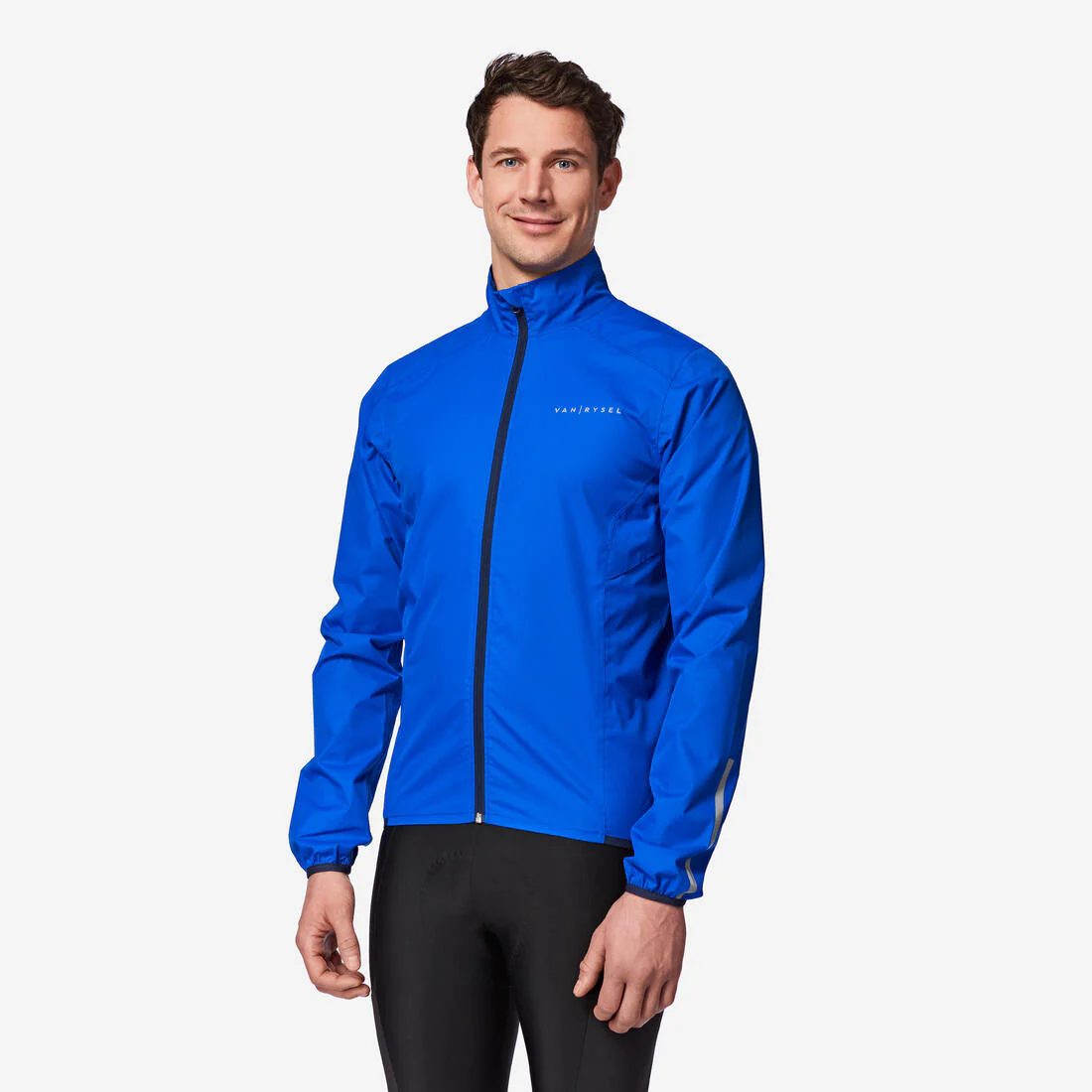 Chamarra Impermeable Ciclismo Carretera Manga Larga Hombre RC100 Azul Índigo - Image 2
