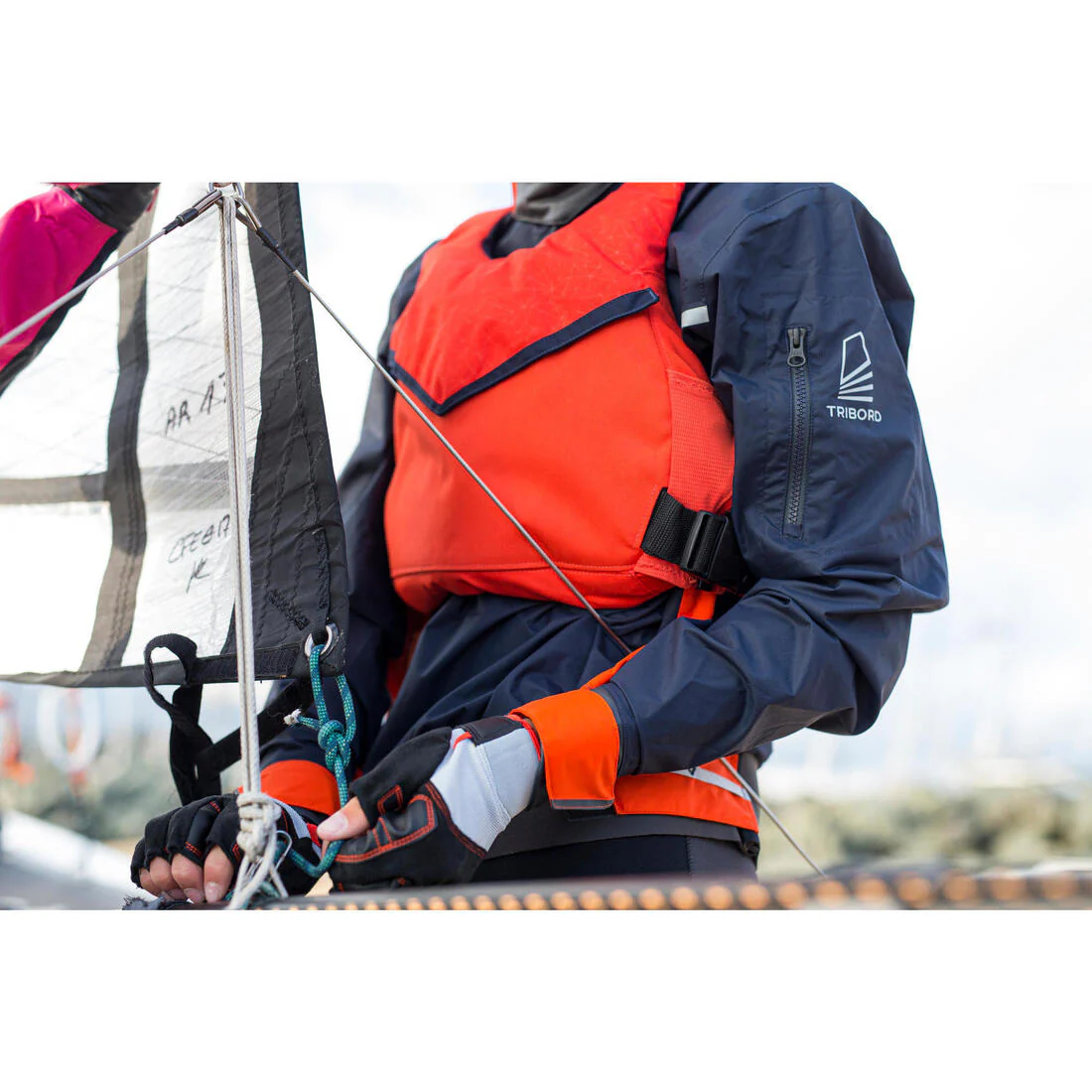Chamarra náutica de vela rompevientos azul oscuro/naranja para hombre Dinghy 500 - Image 16