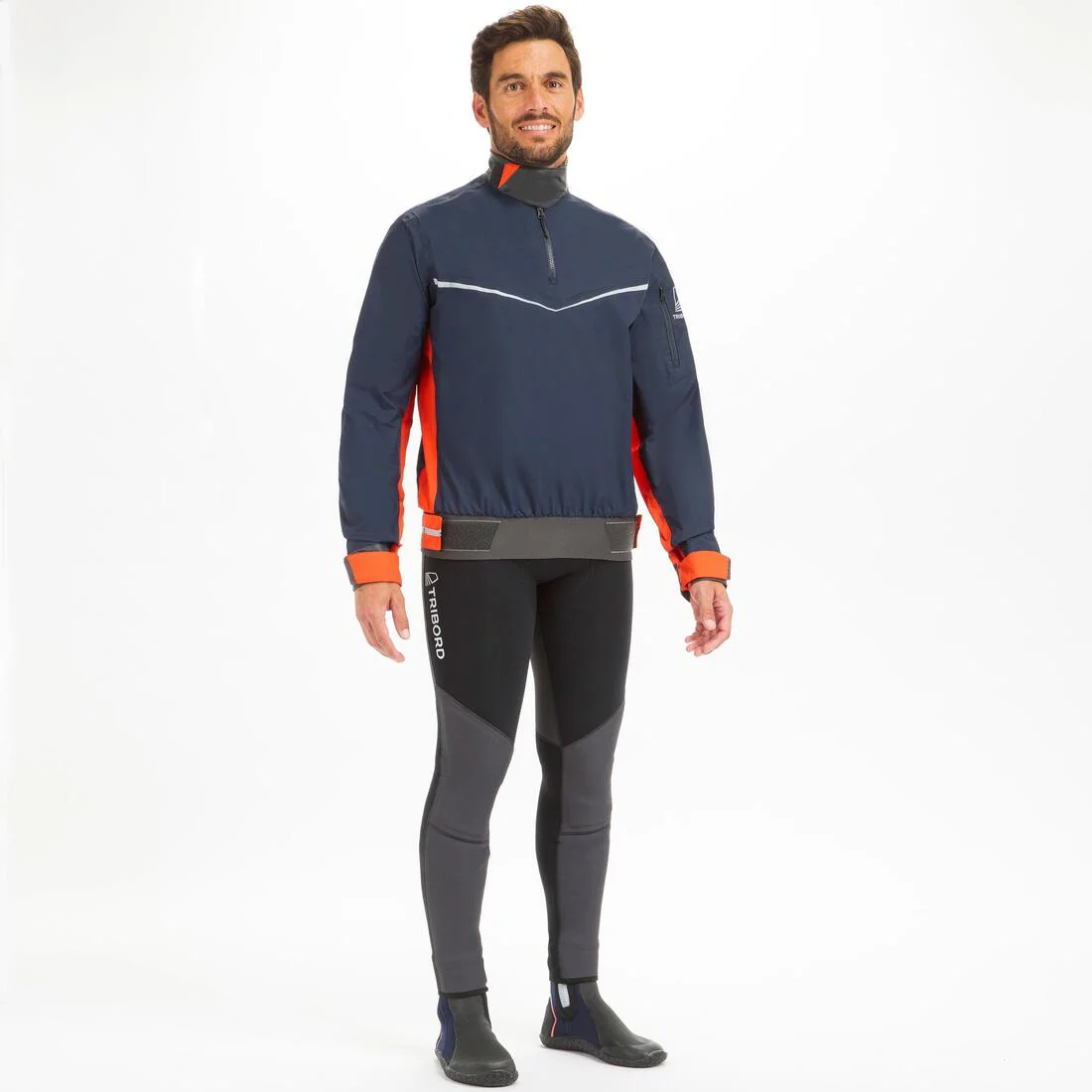 Chamarra náutica de vela rompevientos azul oscuro/naranja para hombre Dinghy 500 - Image 2