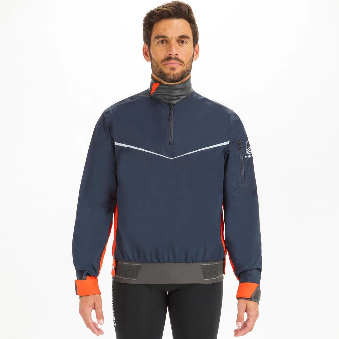 Chamarra náutica de vela rompevientos azul oscuro/naranja para hombre Dinghy 500 - Image 3