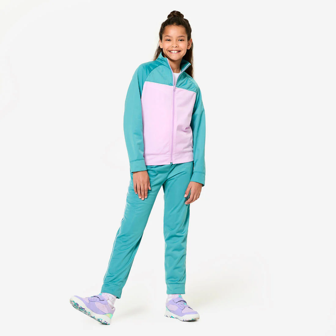 Conjunto deportivo transpirable azul con rosa para niños