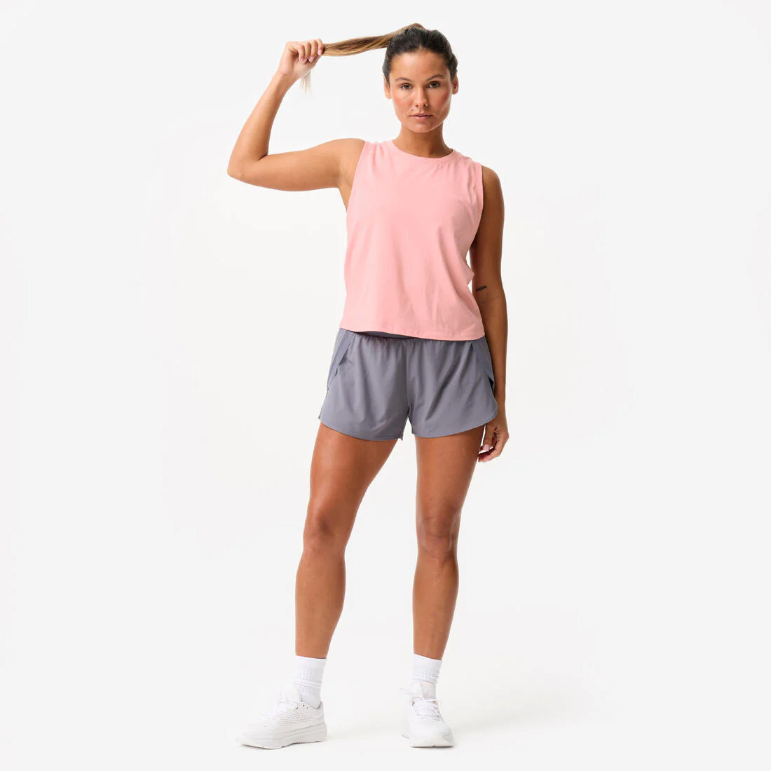 Crop top de musculación sin mangas de algodón rosa para mujer - Image 2
