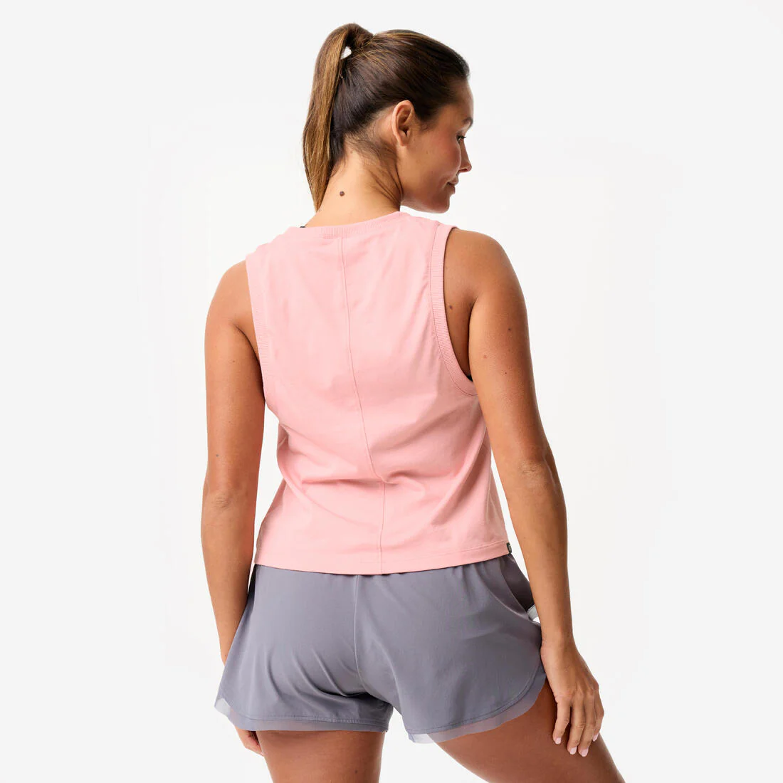 Crop top de musculación sin mangas de algodón rosa para mujer - Image 3