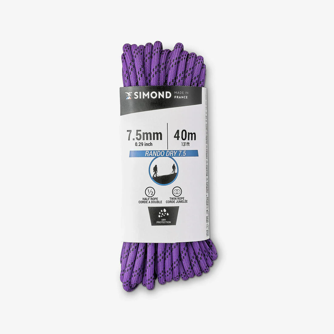 Cuerda doble de escalada y alpinismo de 7.5 mm x 40 m violeta Rando Dry