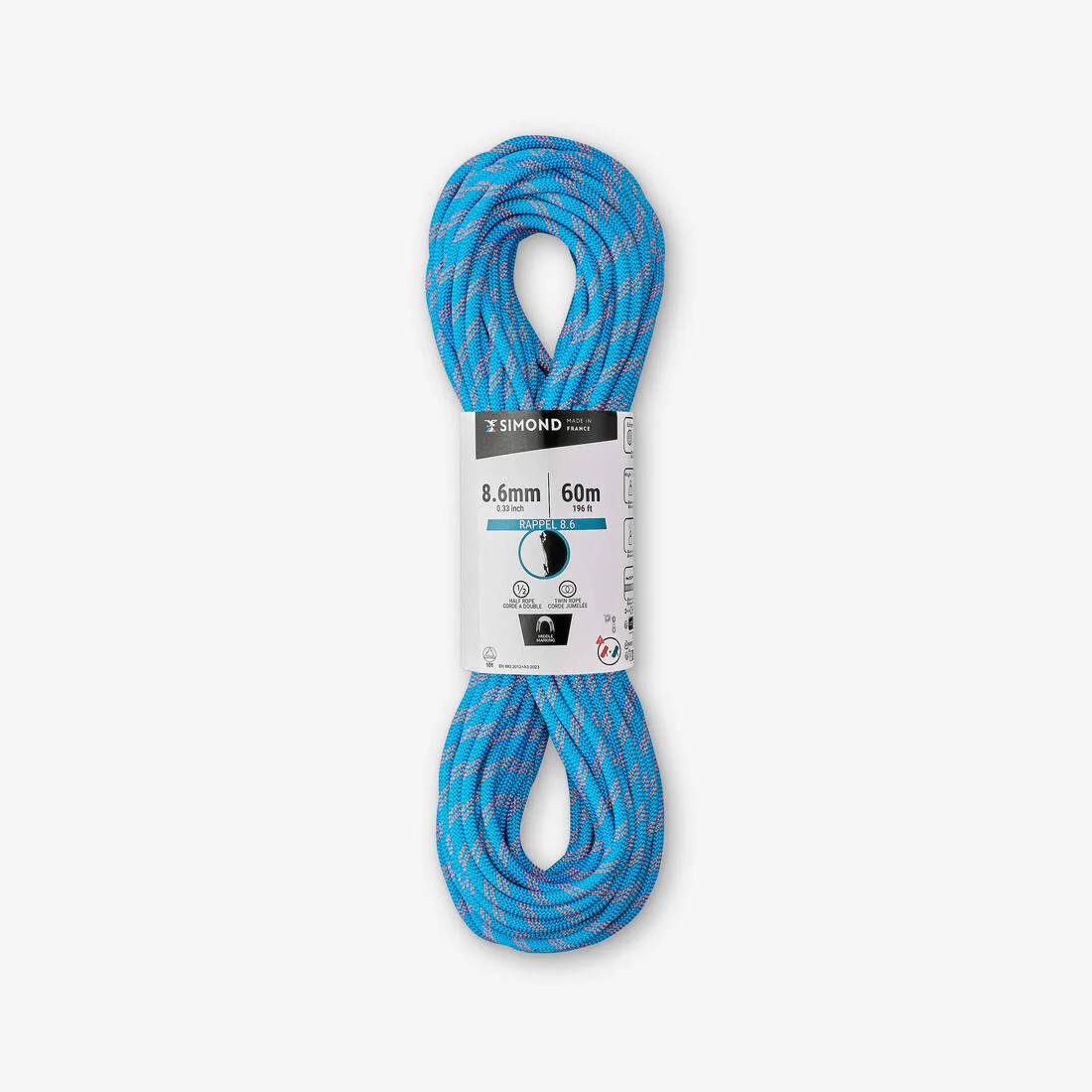 Cuerda doble de escalada y alpinismo de 8.6 mm x 60 m azul Rappel - Image 2
