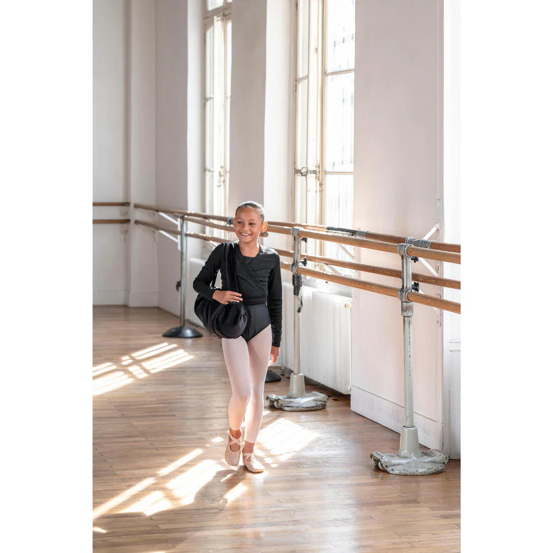 Demi-pointes en cuir de danse classique semelle entière enfant, rose - Image 6