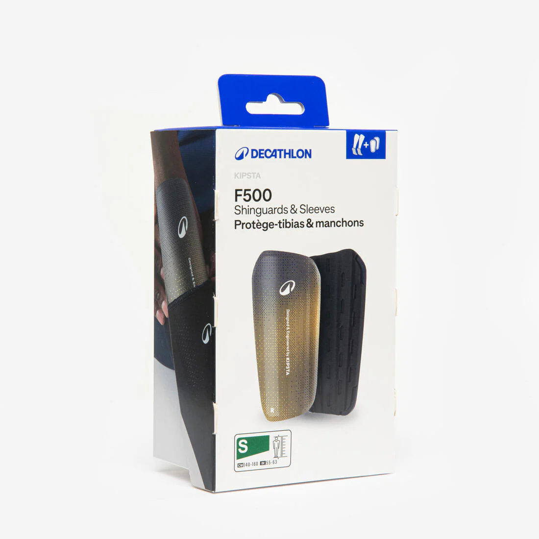 Espinilleras de futbol azules con perneras de sujeción para niños F500 - Image 9