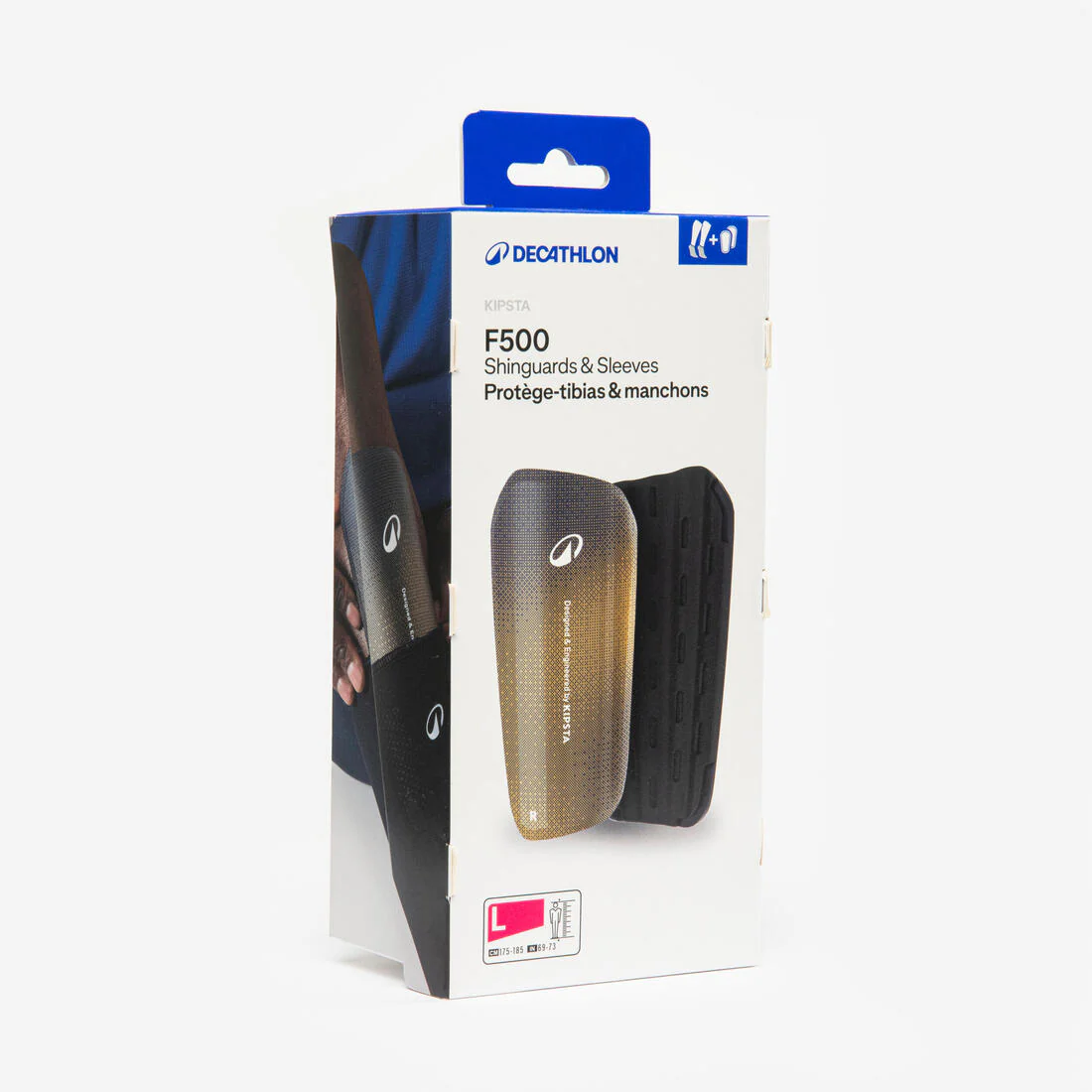 Espinilleras de futbol con perneras de sujeción azules para adulto F500 - Image 4
