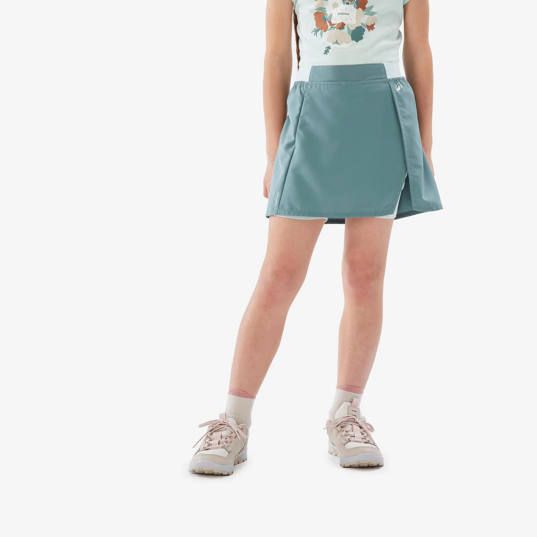 Falda-short de senderismo verde para niños de 7 a 15 años MH100