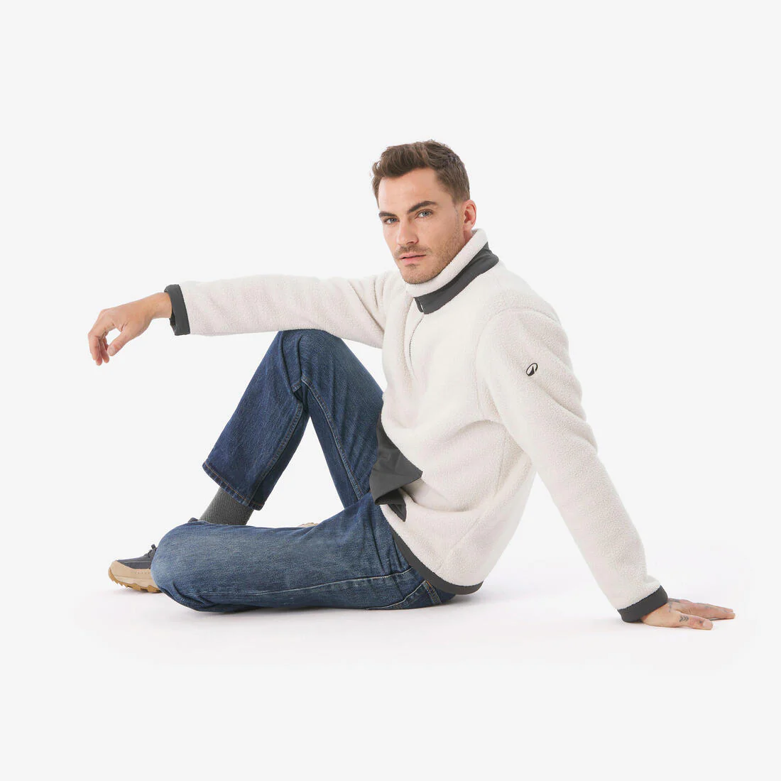 Forro polar senderismo montaña sherpa hombre - MH100 1/2 cremallera beige - Image 10