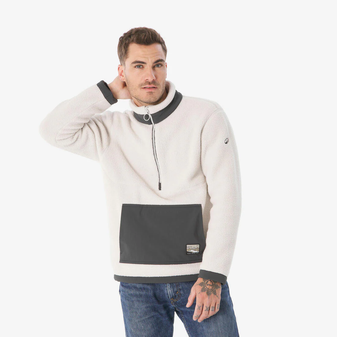 Forro polar senderismo montaña sherpa hombre - MH100 1/2 cremallera beige - Image 13