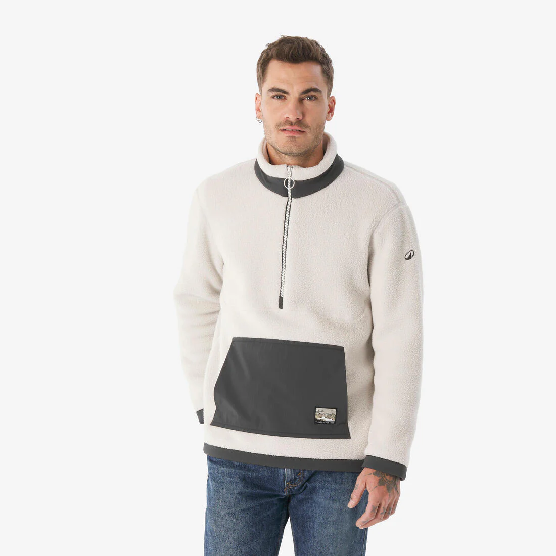 Forro polar senderismo montaña sherpa hombre - MH100 1/2 cremallera beige - Image 14