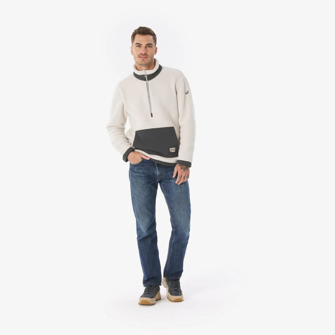 Forro polar senderismo montaña sherpa hombre - MH100 1/2 cremallera beige - Image 15