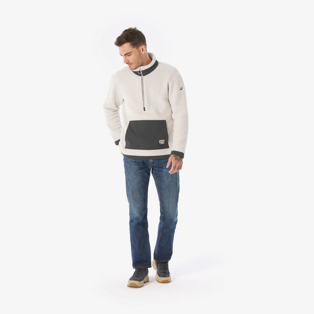 Forro polar senderismo montaña sherpa hombre - MH100 1/2 cremallera beige - Image 17