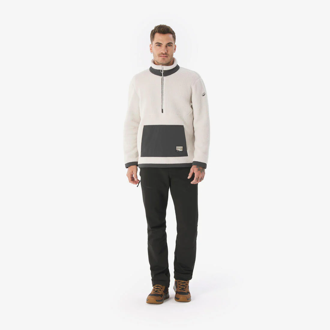 Forro polar senderismo montaña sherpa hombre - MH100 1/2 cremallera beige - Image 18