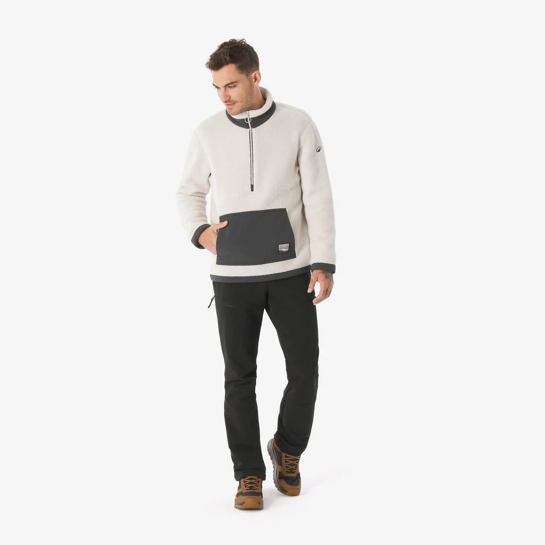 Forro polar senderismo montaña sherpa hombre - MH100 1/2 cremallera beige - Image 19