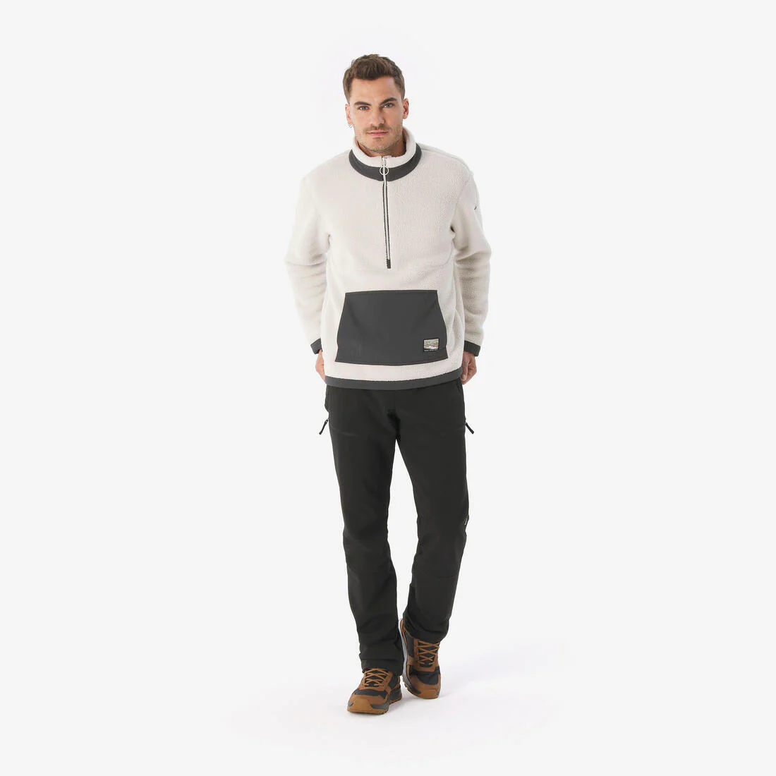Forro polar senderismo montaña sherpa hombre - MH100 1/2 cremallera beige - Image 20